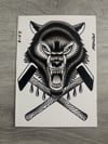 Wolf and hammers (Original, 5x7)