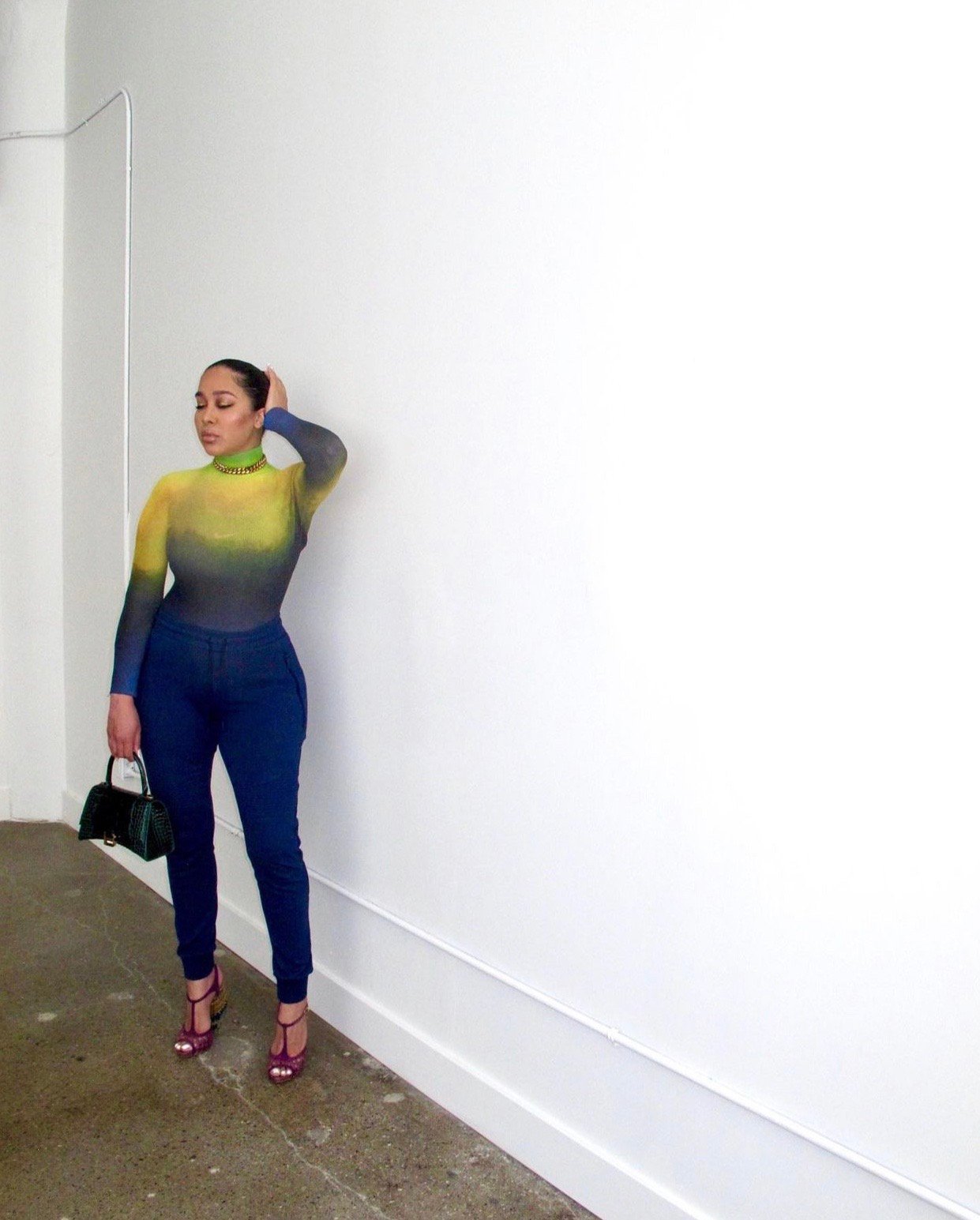 Image of OMBRE TIE-DYE CRINKLE TURTLENECK TOP (OS)