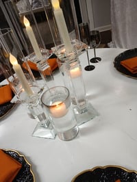 Image 2 of 18″19″20″ Tall Clear Crystal Glass Candle Holders,Wedding Candelabra for rent only.  