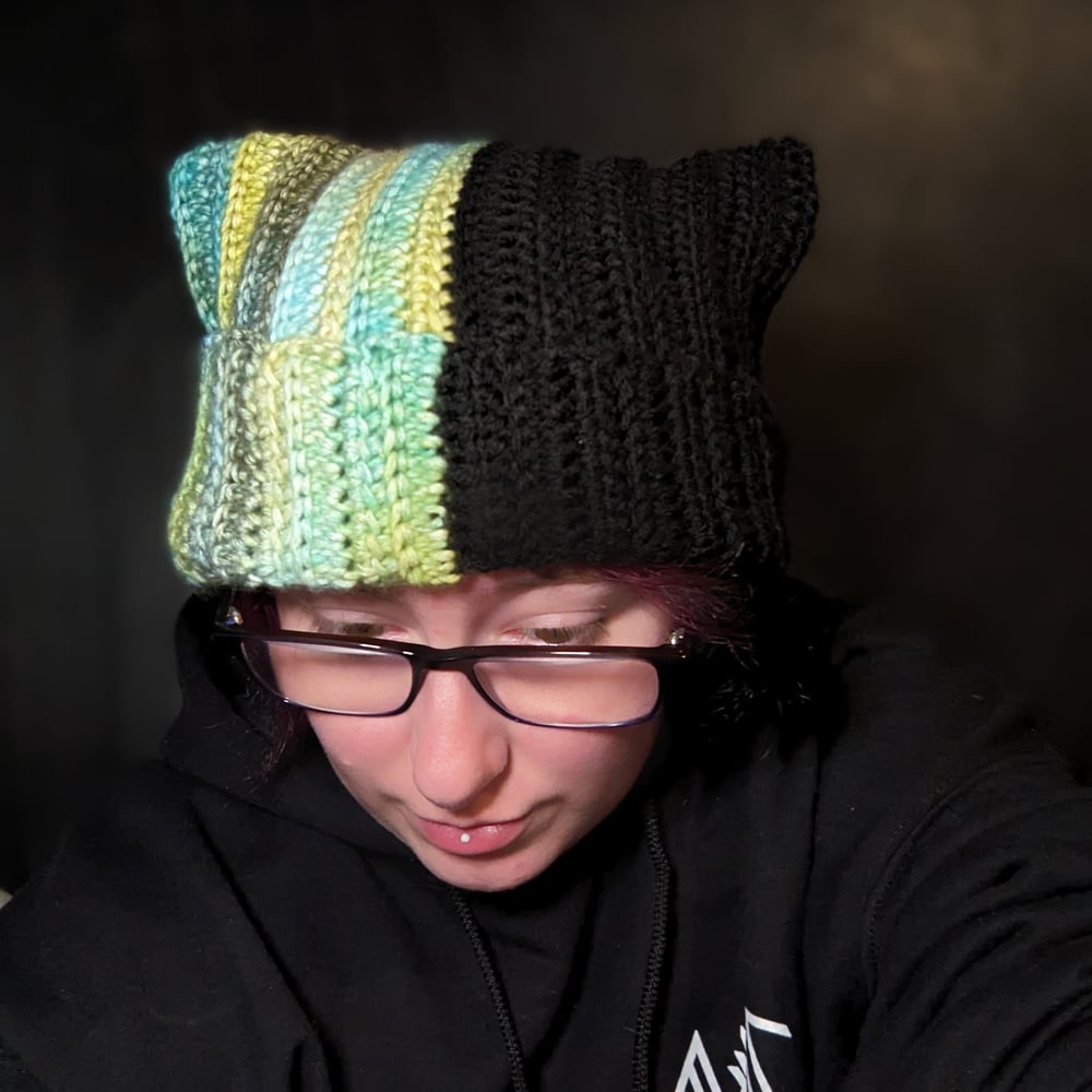 Image of Black Deep Lake Ribbed Cat Beanie