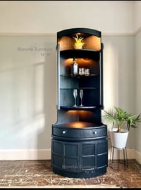Image 2 of Mid Century Modern Luxury Corner Drinks Cabinet by Nathan - Black Vintage Cocktail Display Unit.
