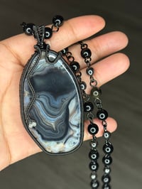 Image 4 of Banded Agate X Obsidian & Hematite Necklace