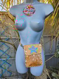 Image 2 of Woodstock cross body /passport bag - Tan with turquoise star