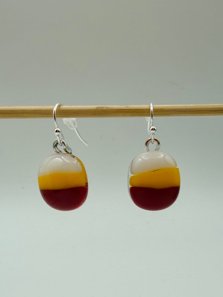 Image of Dainty KC Chiefs fused glass earrings