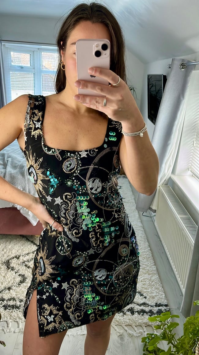 The Universe Dress. Heavily embellished tulle velvet dress