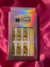 Image 1 of Nails - Long (Yellow Butterfly Design)
