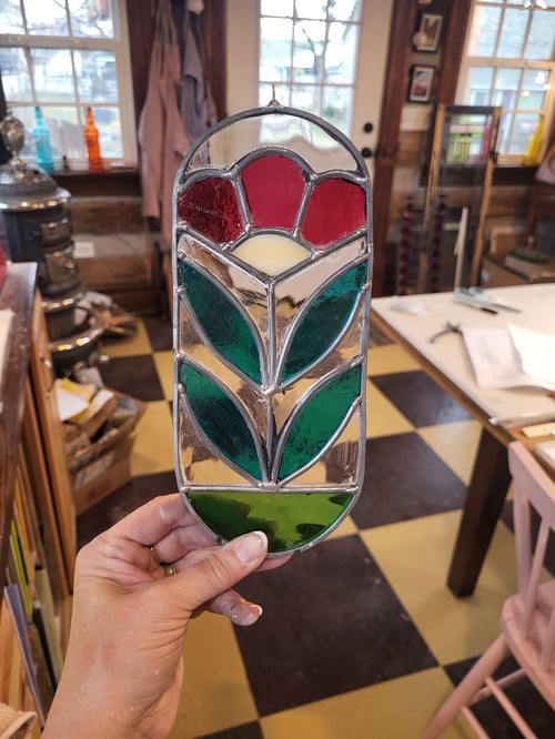 Image of Cottage Flower mini panel- stained glass