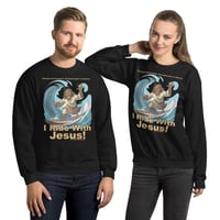 Image 1 of I Ride With Jesus Surfing Dark Unisex Sweatshirt