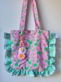 Image 3 of Ruffle Tote Charm Bag Gingham and daises copy