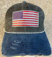 Acid Washed Blue/Charcoal Crystal Flag Baseball Hat