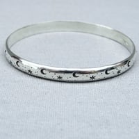 Image 1 of Chunky Stars, Moons And Dots Bangle Handmade Sterling Silver