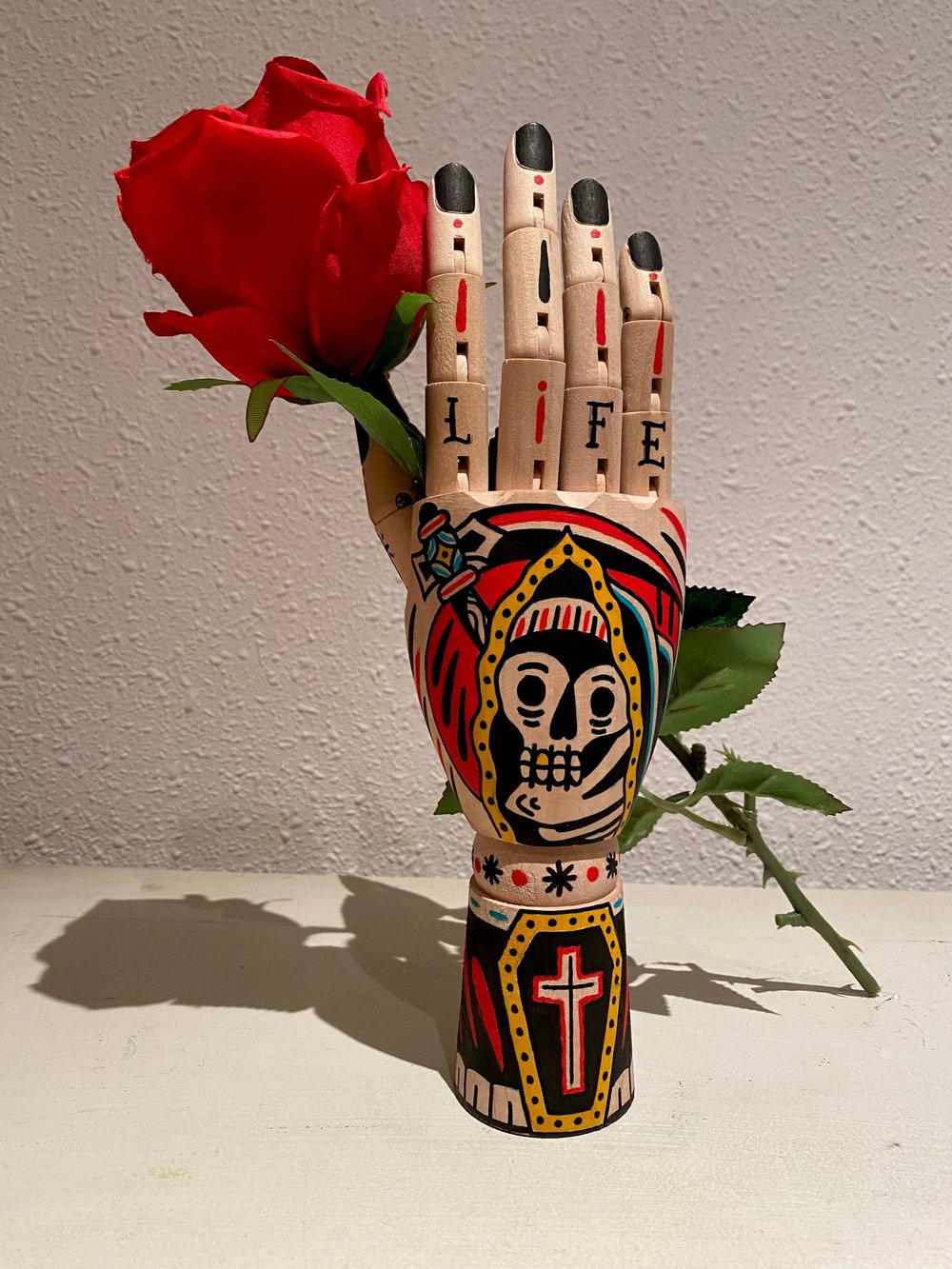 Death Hand with Rose / Acrylic on Wood 