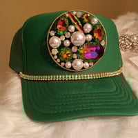 Image 2 of AB STONED & PEARLS HUNTER GREEN CAP