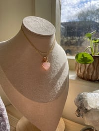 Image 2 of Gold Rose Quartz Heart Crystal Necklace