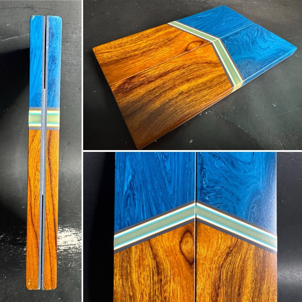 Image of Teal Juma Gem Resin & Desert Ironwood Segmented Knife Scales