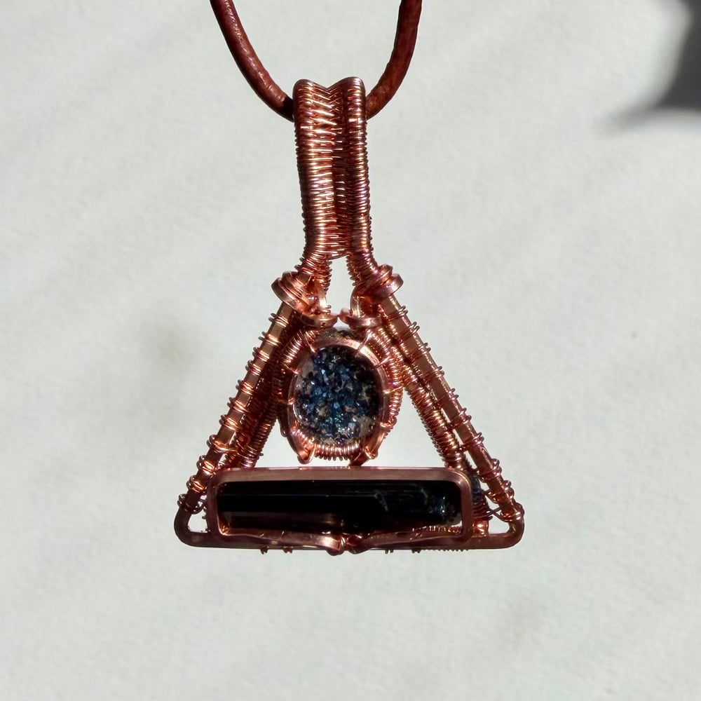 Image of Blue Druzy & Black Tourmaline Triangle