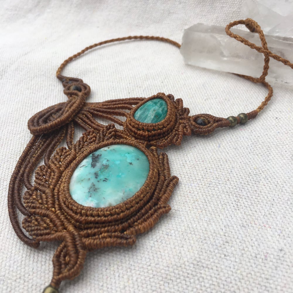 Image of Macrame necklace with amazonite stone and andean opal 