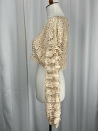 Image 4 of LOVE SHACK FANCY beige crochet long sleeve crop ruffled sweater cardigan