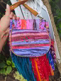 Image 7 of FRILL MINI body cross Sari bag with ruffles - detachable strap -peace sign 2