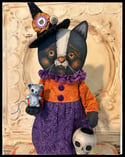 Halloween Witch Cat Folk Art Doll Fabric hand painted