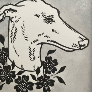 Greyhound Portrait Linocut And Watercolor Print