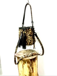 Image 1 of Leopard Leather Patchwork Pouch Carryall Bucket