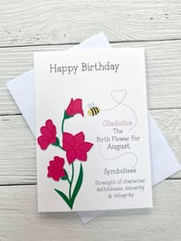 Image 1 of Handmade August Pink Gladiolus Birth Flower Card - Elegant Birthday Card for August Birthdays”
