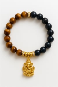 Image 2 of Divine Fortune Bracelet – Brown & Blue Tiger Eye with Ganesha Charm for Prosperity & Protection