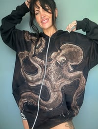 Image 2 of “WATER BABY” CUSTOM BLEACH PAINTED ZIP UP HOODIE XL