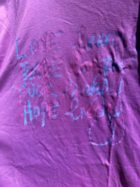 Image 1 of Energies 70s Style Shirt Purple with Blue and Purple Writing Size 24