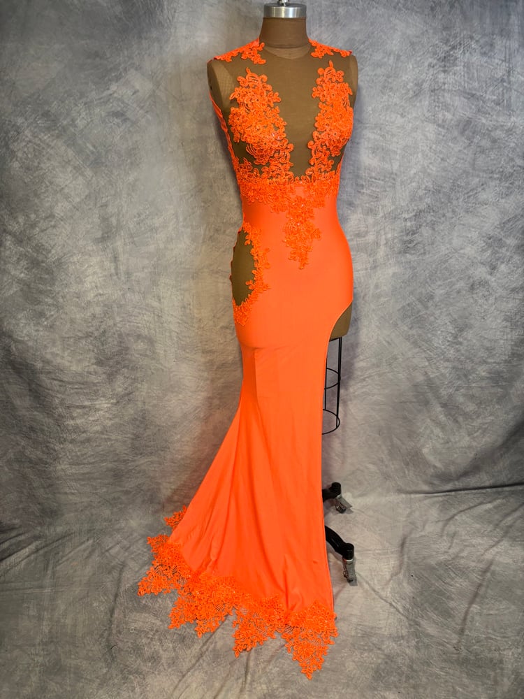 Image of Orange Lace Applique Dress (size 6)