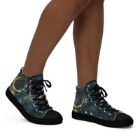 Image 6 of Blue and Gold Celestial Moons Design Women’s High Top Canvas Shoes