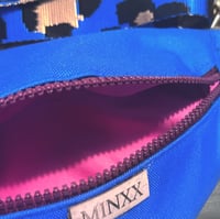 Image 2 of  Small  royal blue waterproof bumbag with maroon zip