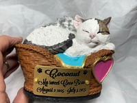 Image 8 of Custom Engraved Handpainted Sleeping Cat In Basket Urn