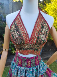 Image 12 of Bralette halter neck top -dark green.and red 