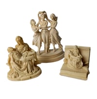 Image 1 of Vtg Religious Figurines, Three Graces, Michelangelo Pieta, A Santini Sculptures