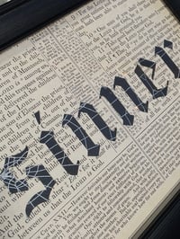 Image 3 of "SINNER" 1800's bible page with preserved web