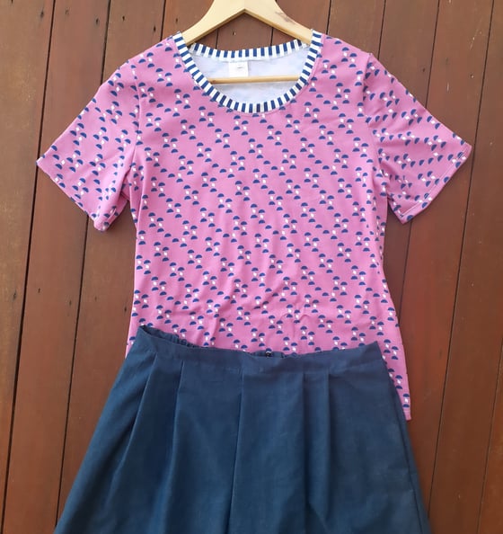 Image of PINK & NAVY COLOUR TEE. Available in SMALL & EXTRA-LARGE