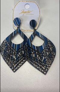 Image 1 of Fabric wood Lightweight Earrings blues