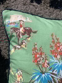 Image 4 of Western green cowboy cushion cover with black piping