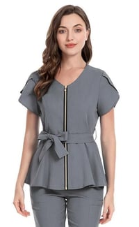 Image 1 of Fit & Flair Collection – Limited Edition Fashion Scrub Set (Zip-Front & Belted Top) ( 37 Colors)