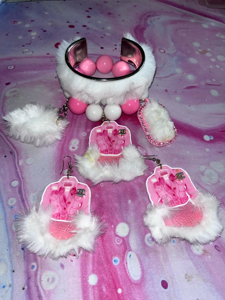 Image of Pink Fur Bracelet & Earring Set