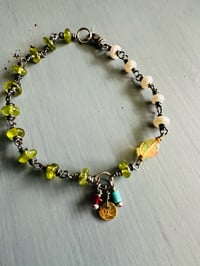 Image 4 of pearl and gemstone charm bracelet . sterling and 22k gold