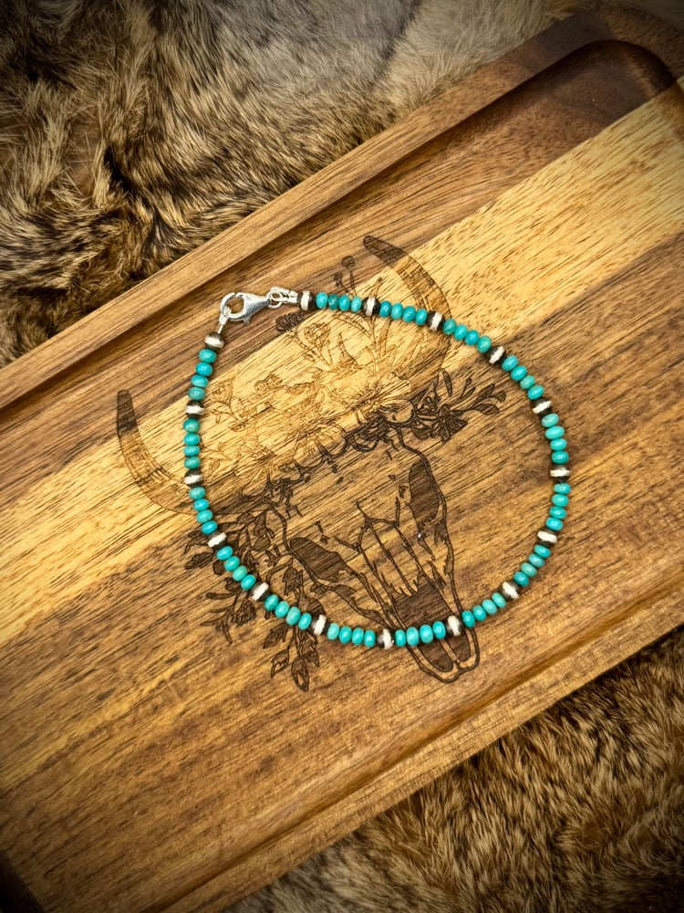 Image of Sterling Beads & Kingman Anklet - 11”