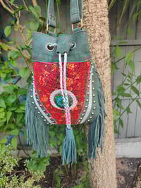 Image 1 of Evie Bag -dark green with red detail's