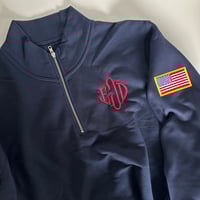 Image 1 of “YOUR OWN INITIALS” ON A JEFFREY EPSTEIN 1/4 ZIP JACKET WITH AMERICAN FLAG