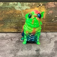 Image 2 of Lollipug, metallic blue eyes over green and pink marble, Edition of 6