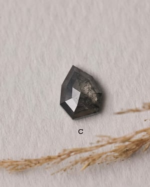 Image of 18ct yellow gold, Hexagonal Grey diamond Trilogy ring (LON239)