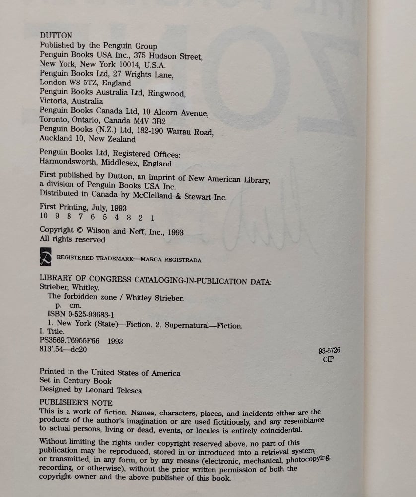 The Forbidden Zone, by Whitley Strieber - SIGNED