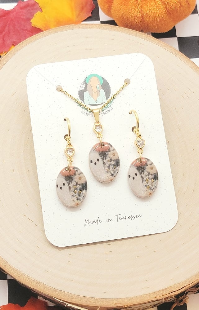 Image of Floral Ghost Necklace & Earring Set